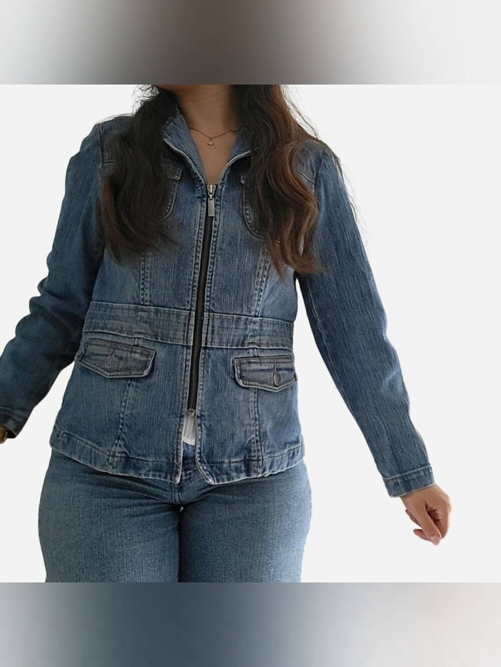 Vintage Y2k Liz Claiborne Medium Blue Denim Zip Jacket